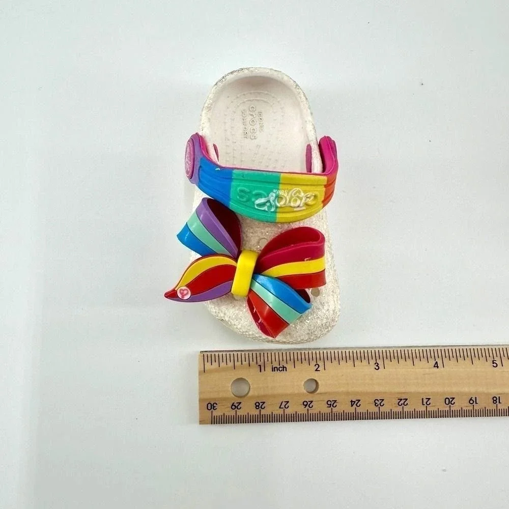 Rainbow Coquette Glitter Crocs‎ Kids Size 4 Bow Slip On Garden Shoes